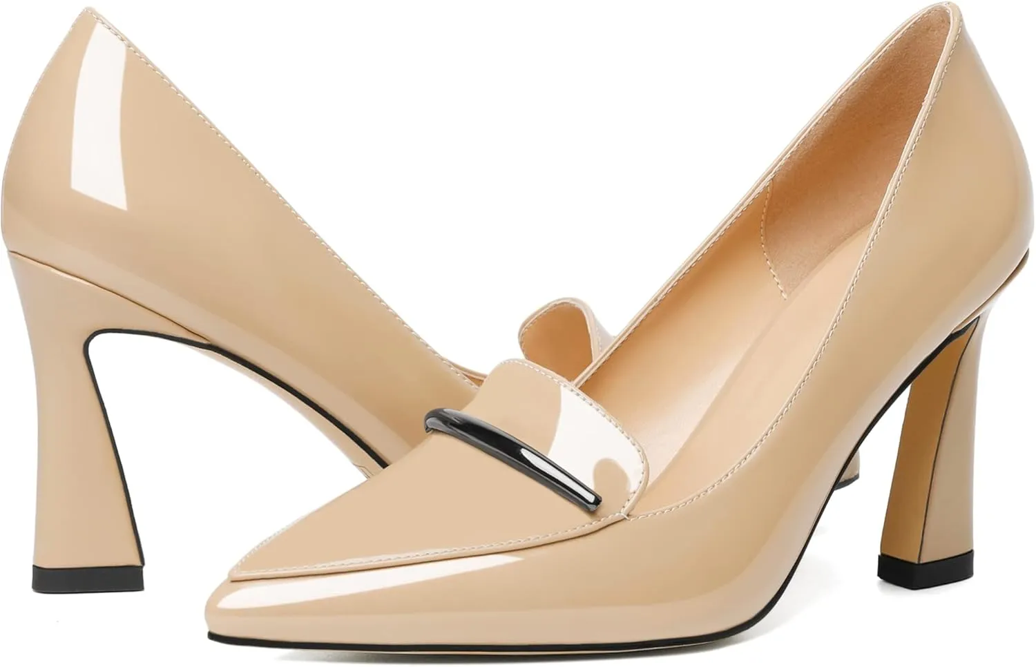 Joseywade Womens High Stilettos Heels Pointed Toe Pumps Slip-on Closed Toe Loafers 3.5 Inch Spool Heel Dress Shoes