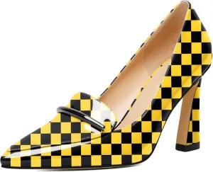 Joseywade Womens High Stilettos Heels Pointed Toe Pumps Slip-on Closed Toe Loafers 3.5 Inch Spool Heel Dress Shoes