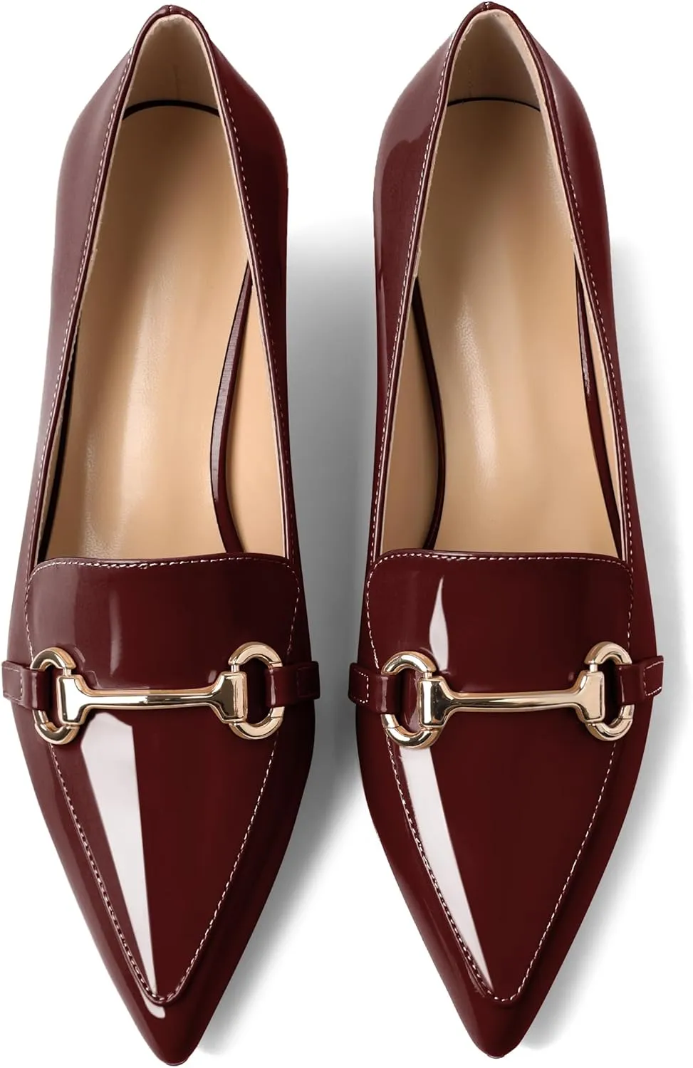 Joseywade Women's Low Heel Pumps 2" Closed Pointed Toe Kitten Heels Slip On Buckle Loafers Business Dressy Shoes
