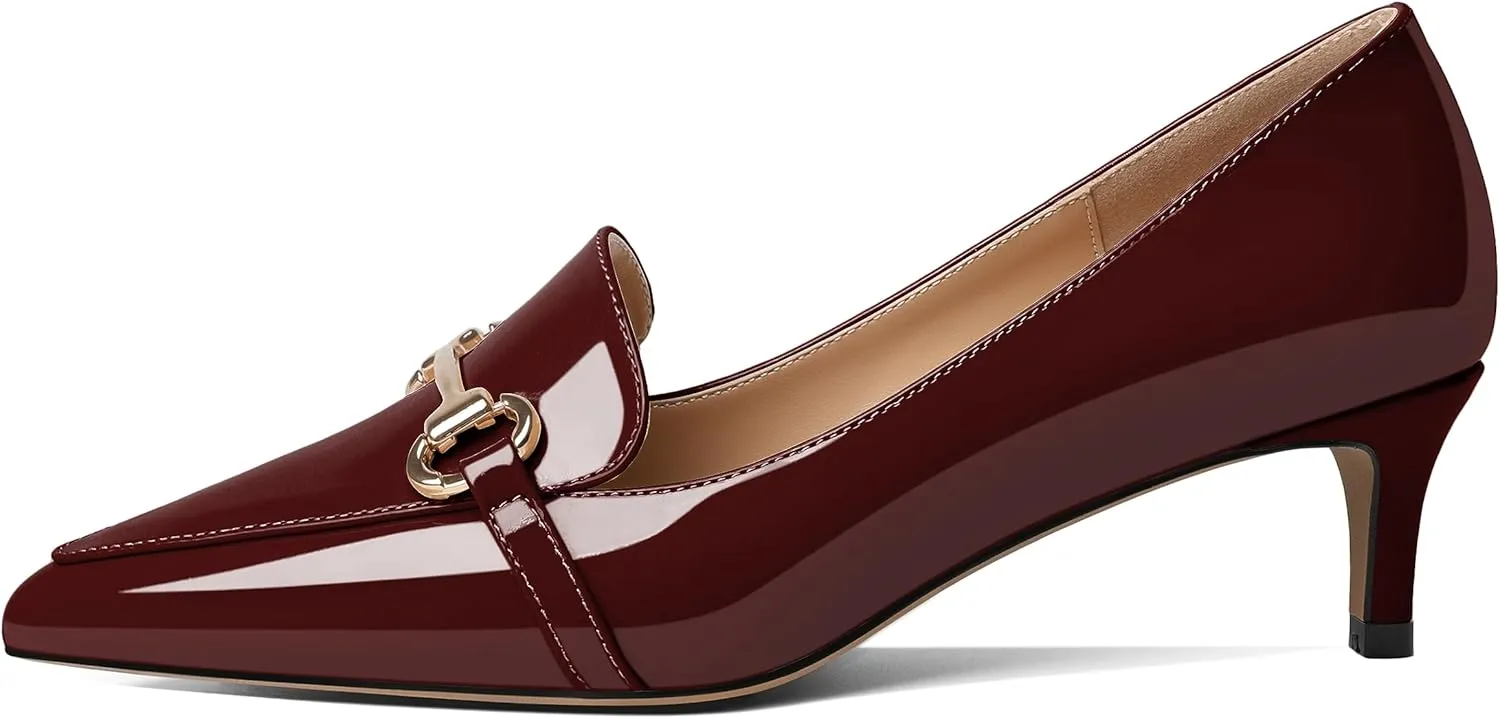 Joseywade Women's Low Heel Pumps 2" Closed Pointed Toe Kitten Heels Slip On Buckle Loafers Business Dressy Shoes