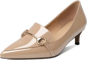 Joseywade Women's Low Heel Pumps 2" Closed Pointed Toe Kitten Heels Slip On Buckle Loafers Business Dressy Shoes