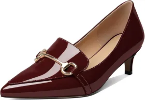 Joseywade Women's Low Heel Pumps 2" Closed Pointed Toe Kitten Heels Slip On Buckle Loafers Business Dressy Shoes