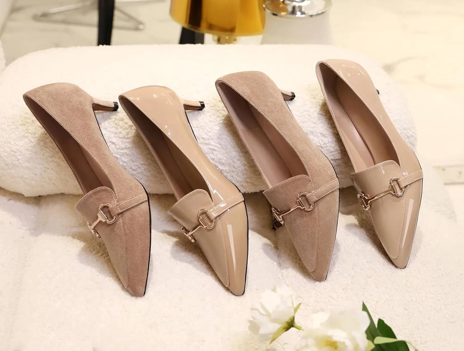Joseywade Women's Low Heel Pumps 2" Closed Pointed Toe Kitten Heels Slip On Buckle Loafers Business Dressy Shoes