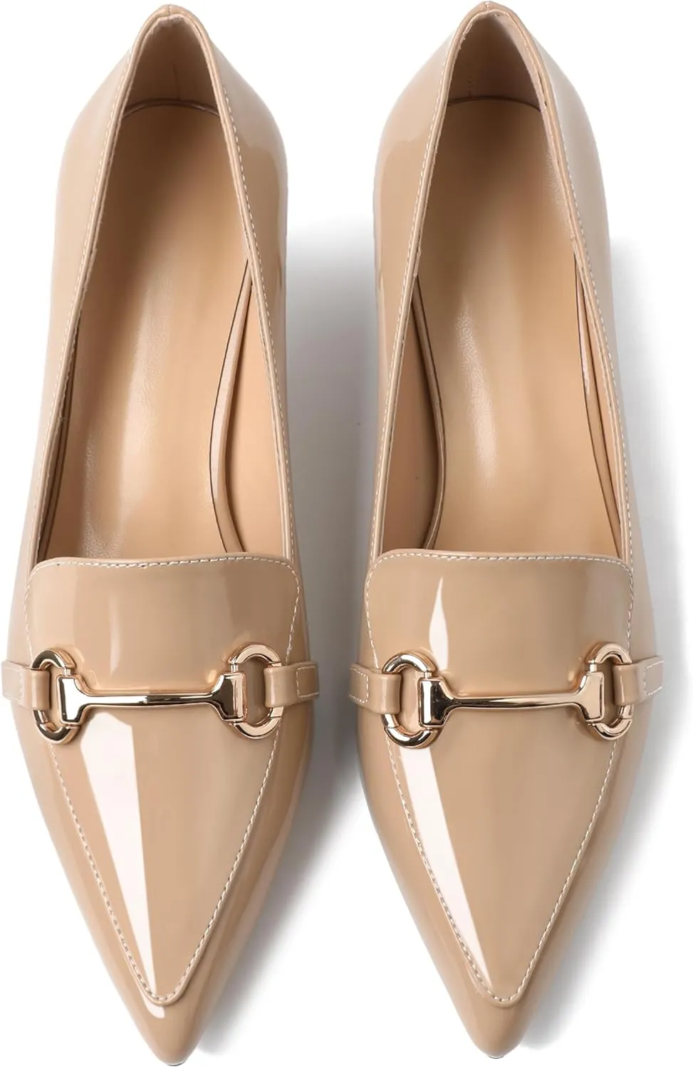 Joseywade Women's Low Heel Pumps 2" Closed Pointed Toe Kitten Heels Slip On Buckle Loafers Business Dressy Shoes