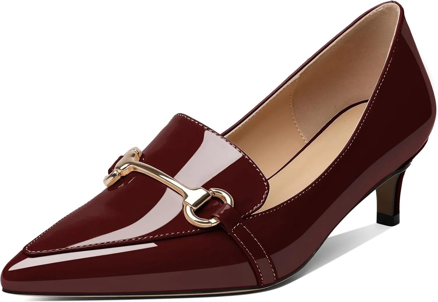 Joseywade Women's Low Heel Pumps 2" Closed Pointed Toe Kitten Heels Slip On Buckle Loafers Business Dressy Shoes
