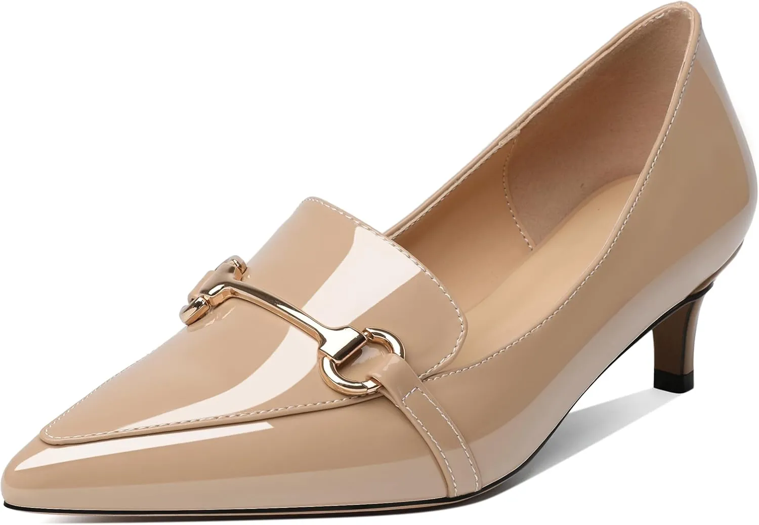 Joseywade Women's Low Heel Pumps 2" Closed Pointed Toe Kitten Heels Slip On Buckle Loafers Business Dressy Shoes