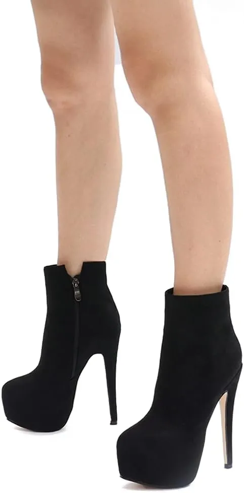 JOY IN LOVE Women's Platform Ankle Boots Zipper High Heels Shoes Short Booties