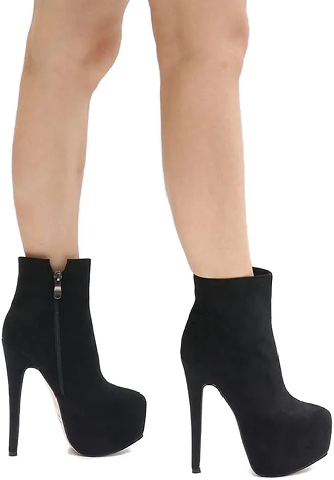 JOY IN LOVE Women's Platform Ankle Boots Zipper High Heels Shoes Short Booties
