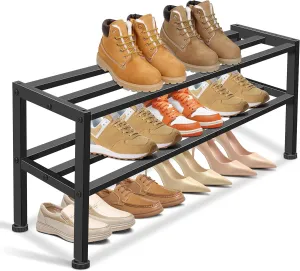 KEETDY Heavy Duty Shoe Rack for Closet Entryway, Stackable Shoe Organizer for Small Space Metal Shoe Rack Shelf Storage for Bedroom, Floor, Outdoor (Black)