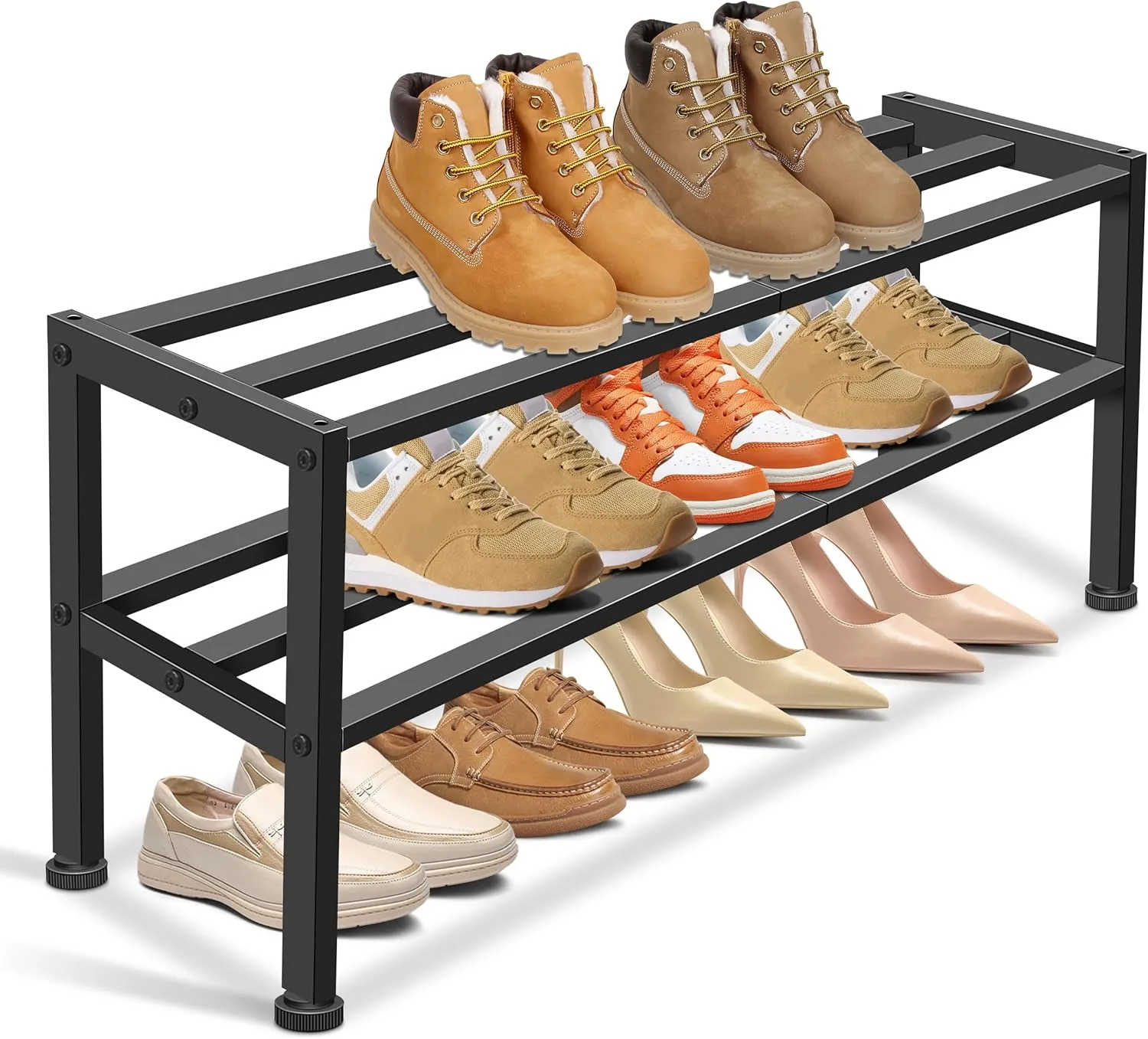 KEETDY Heavy Duty Shoe Rack for Closet Entryway, Stackable Shoe Organizer for Small Space Metal Shoe Rack Shelf Storage for Bedroom, Floor, Outdoor (Black)