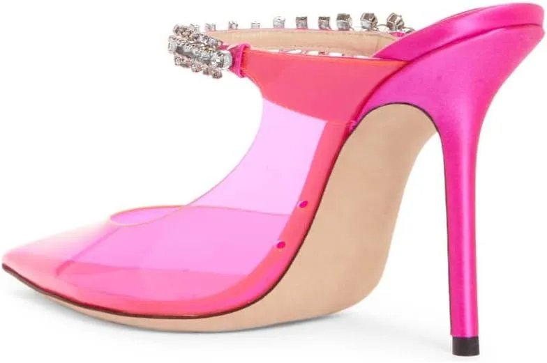 keleimusi Women's PVC Strap Pointed Toe Heeled Sandals Wedding Slide Mules for women
