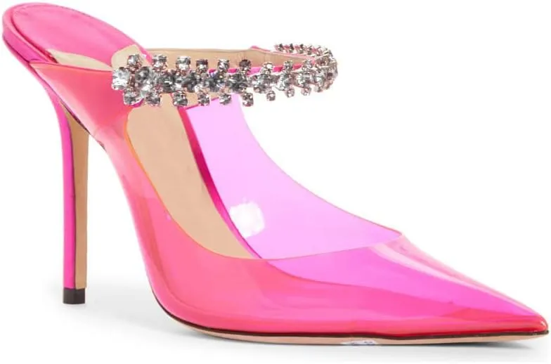 keleimusi Women's PVC Strap Pointed Toe Heeled Sandals Wedding Slide Mules for women