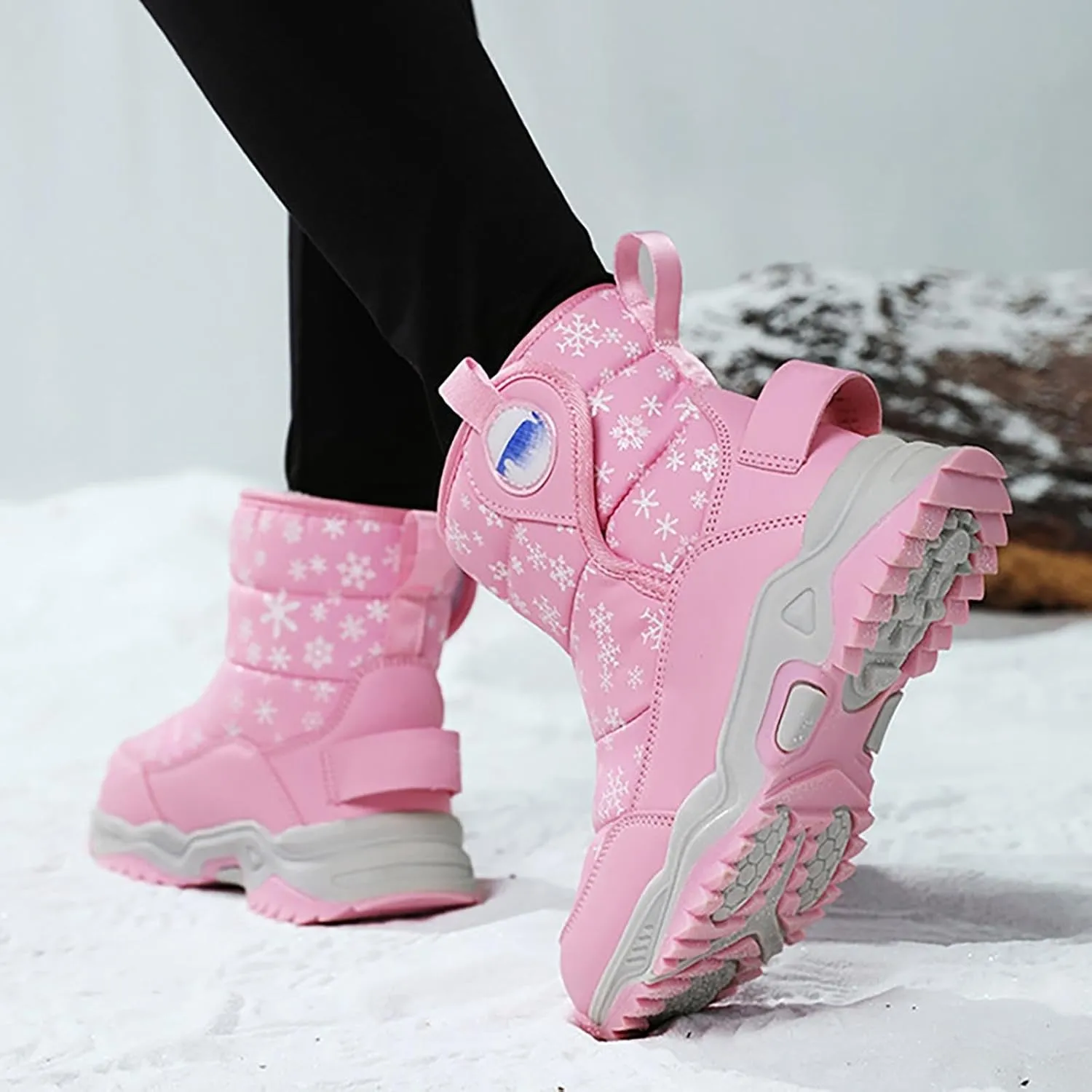 Kids Boy Girl Snow Boots Winter Outdoor Water Proof with F𝐮r Lined Cold-Weather Mid Calf Snow Slip 𝗥esistant Boots