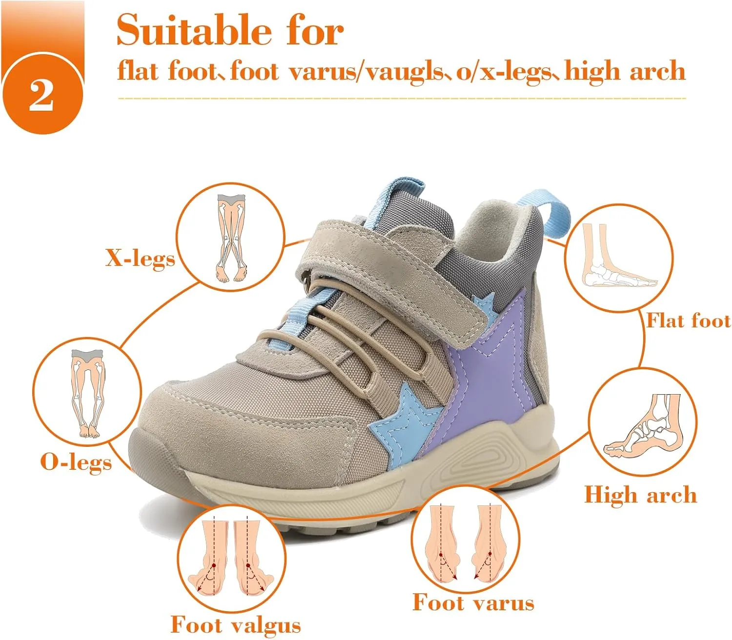 Kids Orthopedic Corrective Sneakers with Ankle and Arch Support for Toddlers'Foot Gait