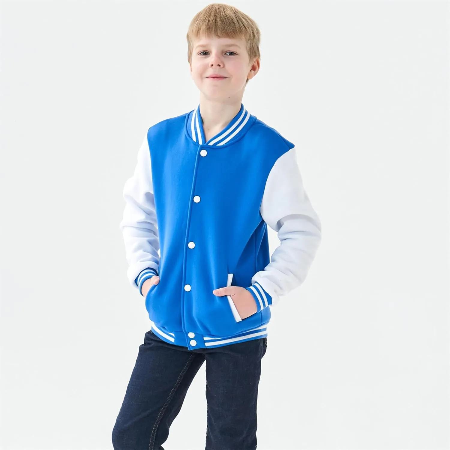 Kids Varsity Jacket Girls Boys Baseball Jacket Bomber Coat School Uniform with Pocket