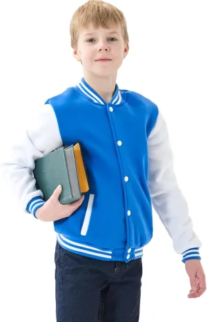 Kids Varsity Jacket Girls Boys Baseball Jacket Bomber Coat School Uniform with Pocket