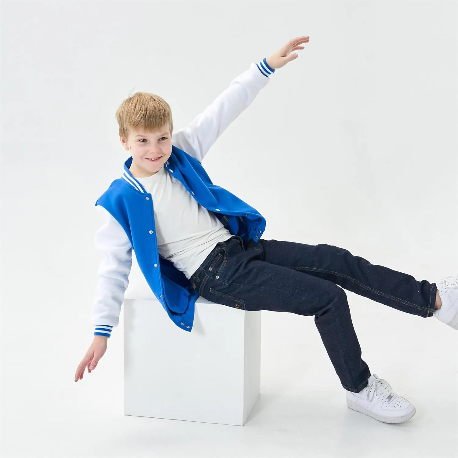 Kids Varsity Jacket Girls Boys Baseball Jacket Bomber Coat School Uniform with Pocket