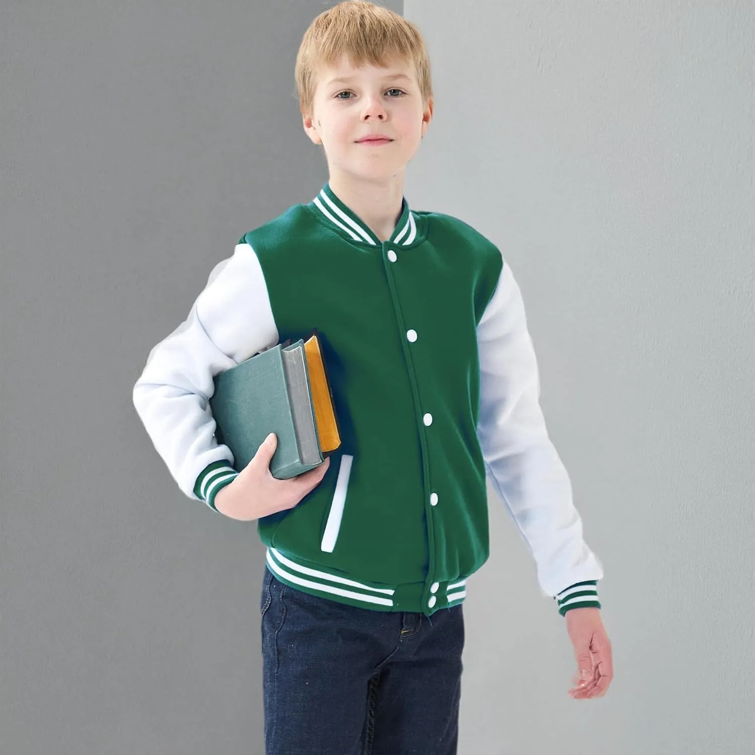Kids Varsity Jacket Girls Boys Baseball Jacket Bomber Coat School Uniform with Pocket