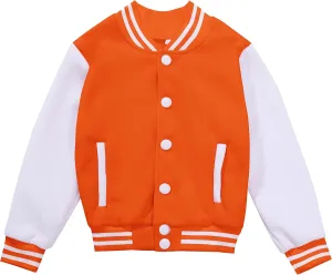 Kids Varsity Jacket Girls Boys Baseball Jacket Bomber Coat School Uniform with Pocket