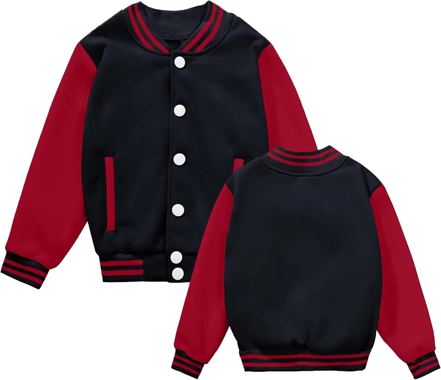 Kids Varsity Jacket Girls Boys Baseball Jacket Bomber Coat School Uniform with Pocket