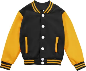 Kids Varsity Jacket Girls Boys Baseball Jacket Bomber Coat School Uniform with Pocket