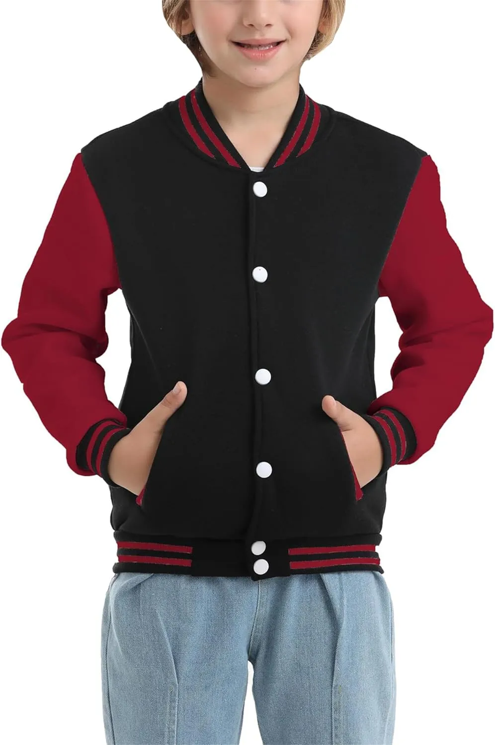 Kids Varsity Jacket Girls Boys Baseball Jacket Bomber Coat School Uniform with Pocket