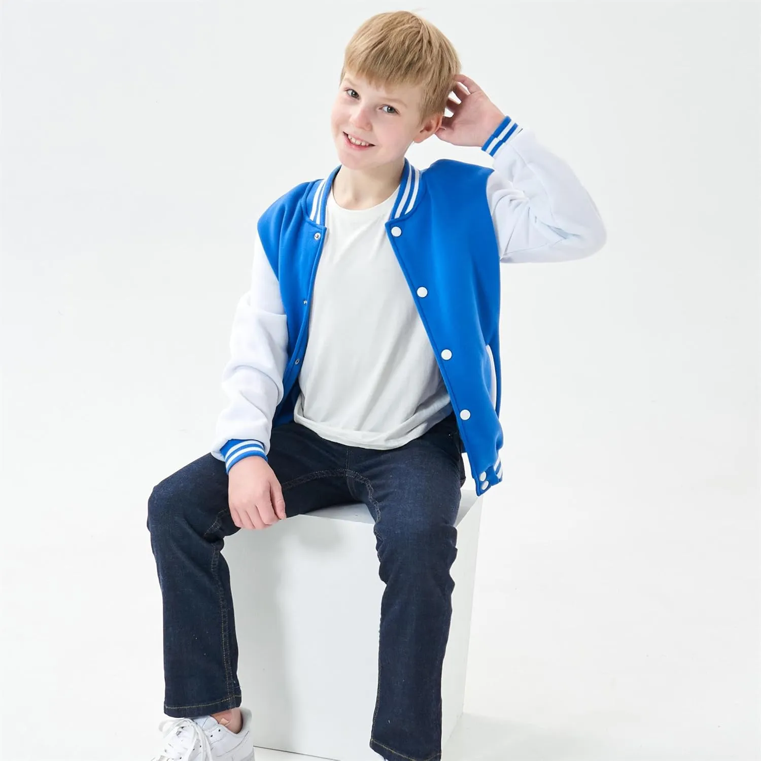 Kids Varsity Jacket Girls Boys Baseball Jacket Bomber Coat School Uniform with Pocket