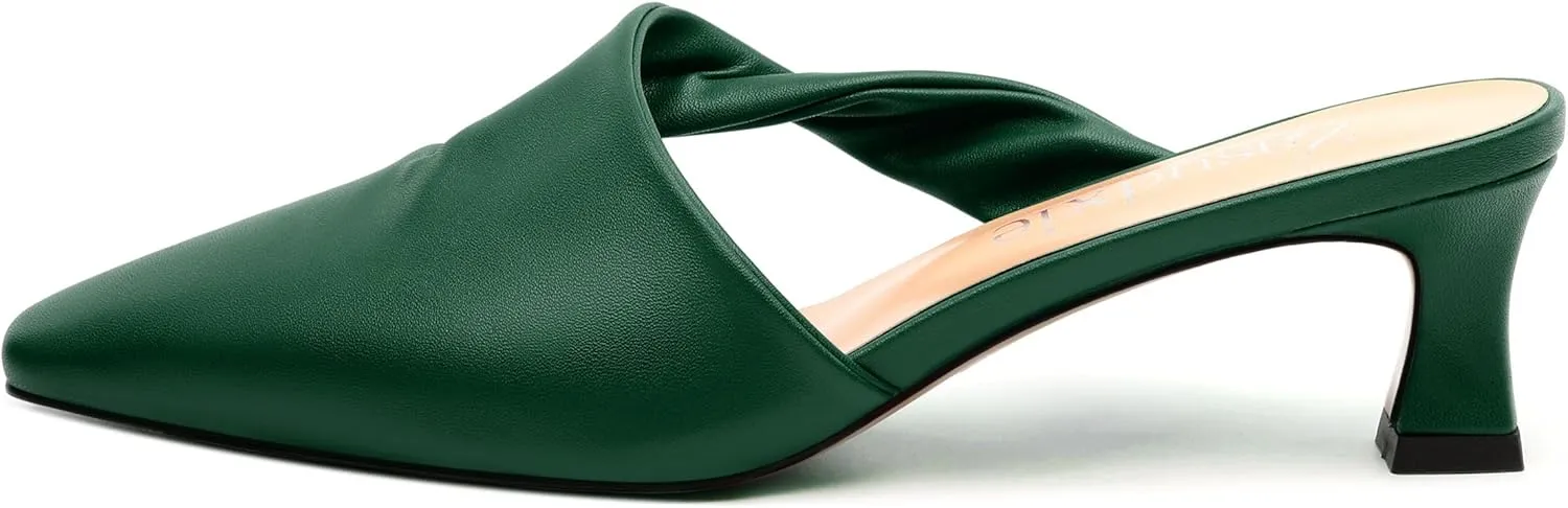 Kitten Heel Mules for Women, Trendy Square Toe Dress Party Slip on Slides Backless Dress Sandals Matte Kitten Low Heel Mules Shoes 2 Inch