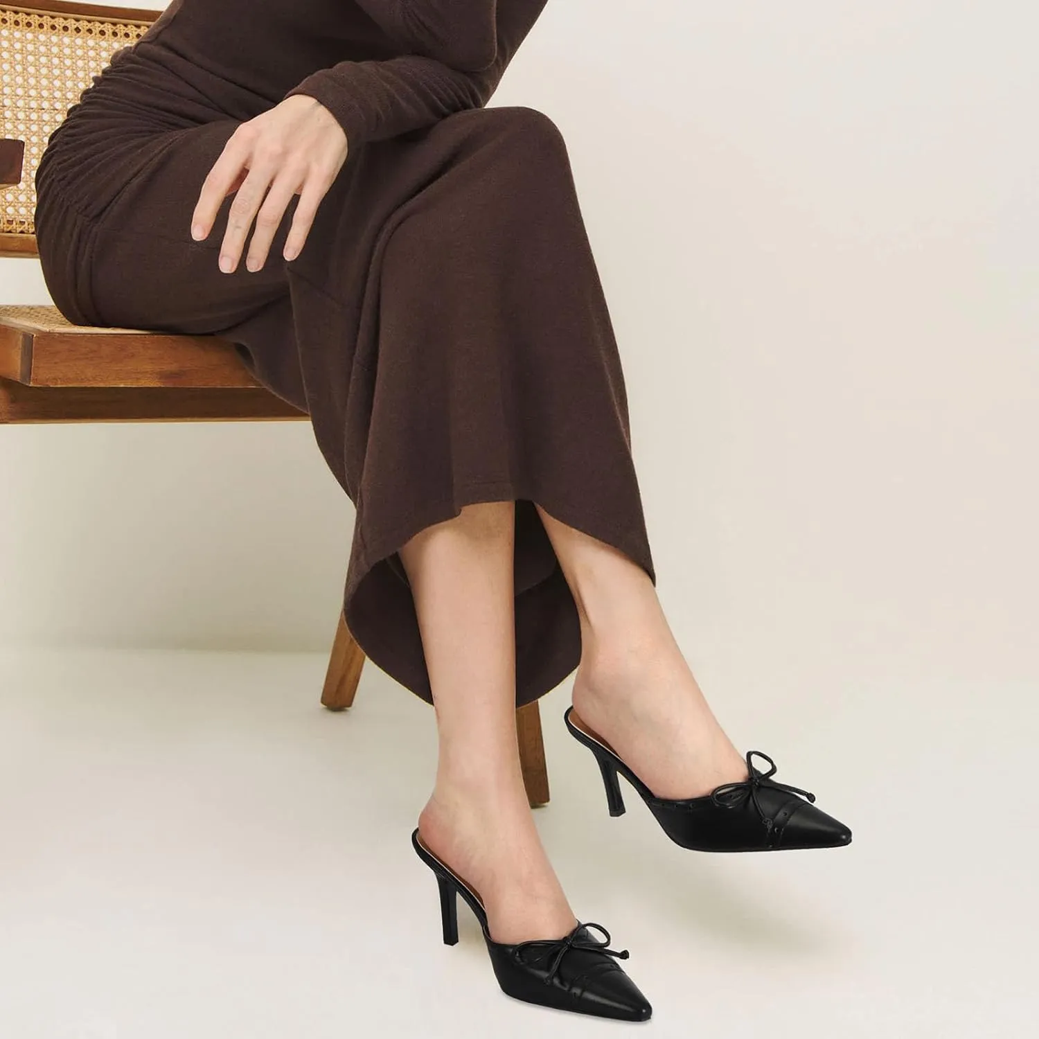 Kitten Heels for Women Dressy Pointed Toe Bow Heeled Sandals Vintage Mules Sexy Stiletto Heel Casual Pumps