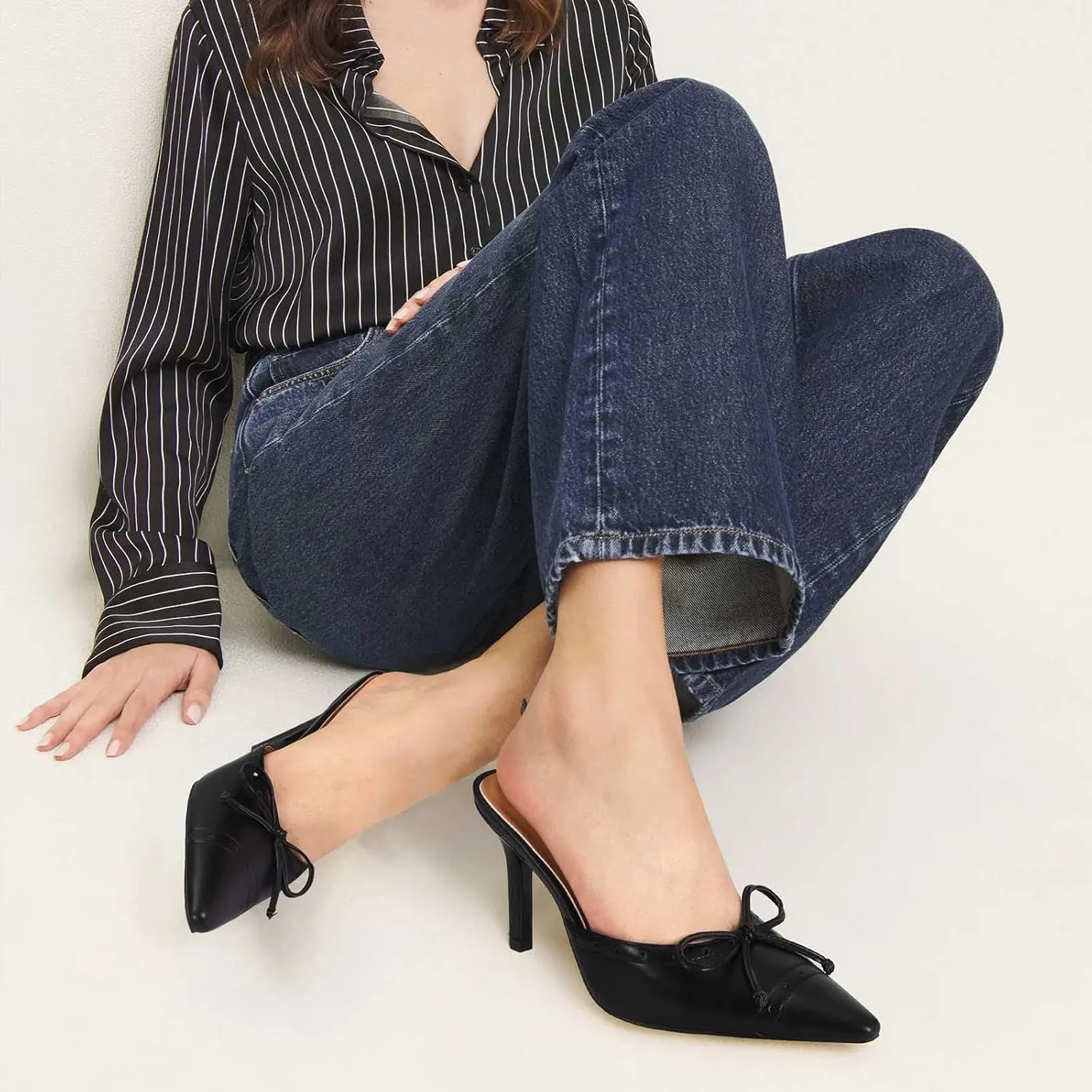 Kitten Heels for Women Dressy Pointed Toe Bow Heeled Sandals Vintage Mules Sexy Stiletto Heel Casual Pumps