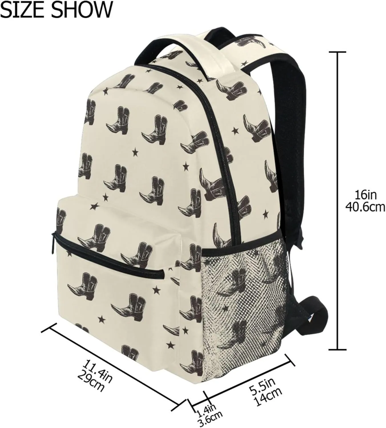 KLL Backpacks for Teens Boys Girls Waterproof Travel Laptop Backpack with Chest Strap for Travel Trip Western Cowboy Boots Spurs Primitive Charm