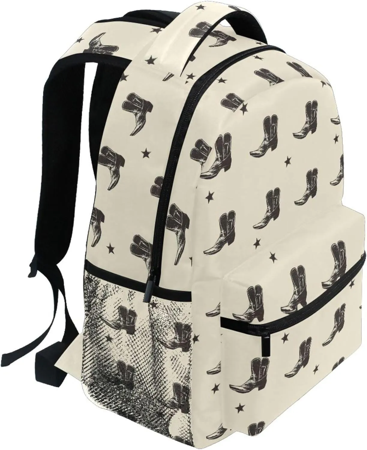 KLL Backpacks for Teens Boys Girls Waterproof Travel Laptop Backpack with Chest Strap for Travel Trip Western Cowboy Boots Spurs Primitive Charm