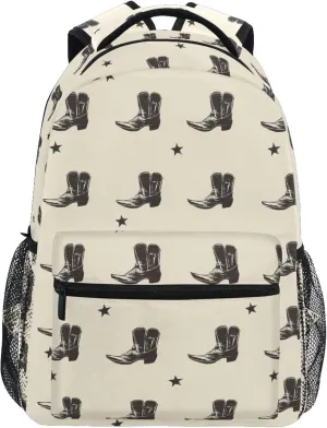 KLL Backpacks for Teens Boys Girls Waterproof Travel Laptop Backpack with Chest Strap for Travel Trip Western Cowboy Boots Spurs Primitive Charm