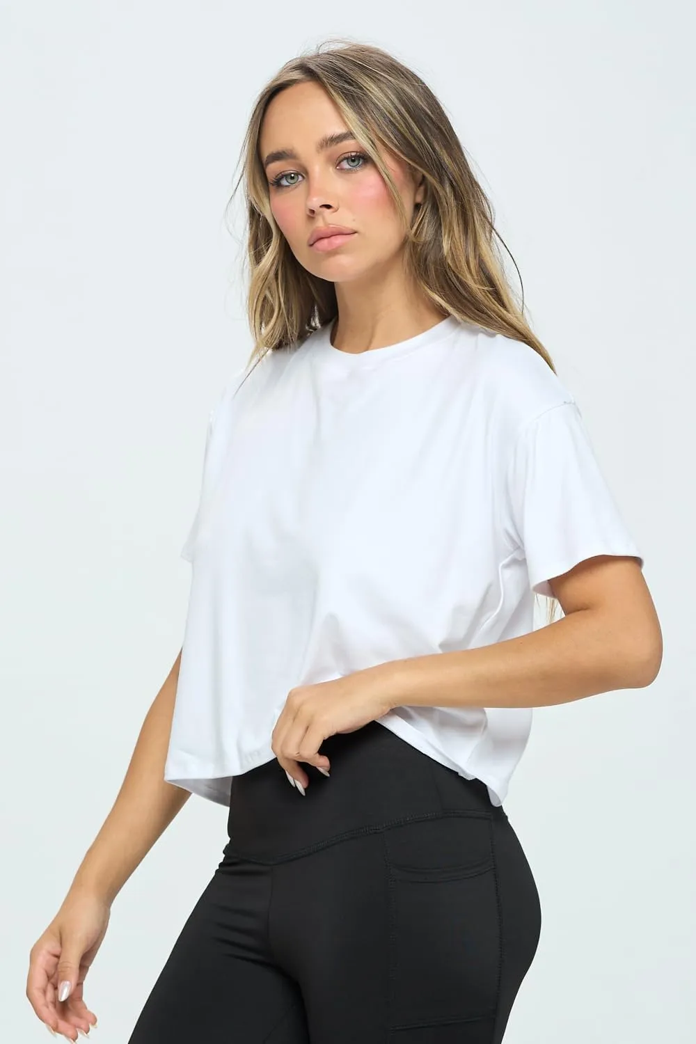 KNIT RIOT Women’s Crop Top – Short Sleeve Soft Boxy Crewneck Casual Active Workout Yoga Running Cropped Tee T Shirts