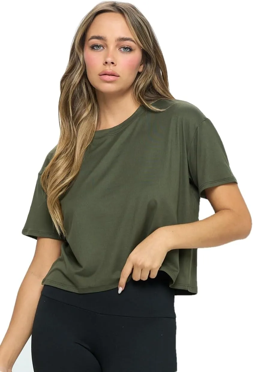 KNIT RIOT Women’s Crop Top – Short Sleeve Soft Boxy Crewneck Casual Active Workout Yoga Running Cropped Tee T Shirts