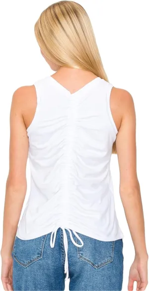 KNIT RIOT Women’s Tank Top – Ruched Drawstring Back Sleeveless Slim Fit Yoga Active Gym Workout Running T Shirts