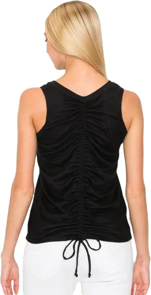 KNIT RIOT Women’s Tank Top – Ruched Drawstring Back Sleeveless Slim Fit Yoga Active Gym Workout Running T Shirts