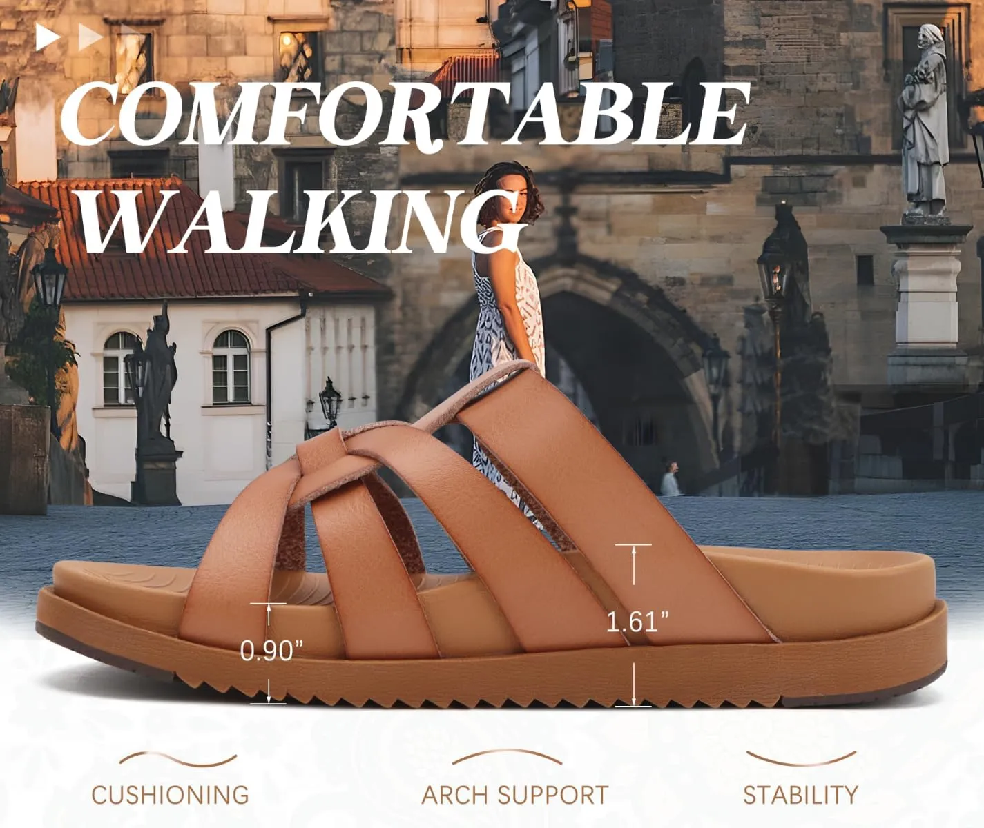 KuaiLu Gladiator Sandals for Women with Comfortable Arch Support Summer Beach Walking Fisherman Slides Boho Outfits Slip on Cushion Shoes Indoor Outdoor
