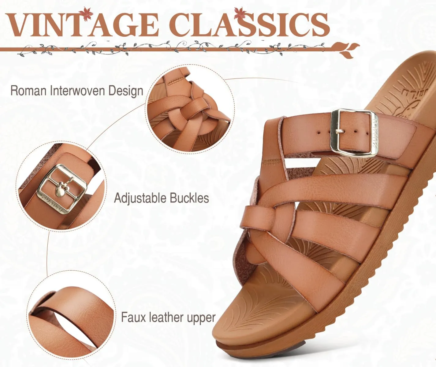 KuaiLu Gladiator Sandals for Women with Comfortable Arch Support Summer Beach Walking Fisherman Slides Boho Outfits Slip on Cushion Shoes Indoor Outdoor
