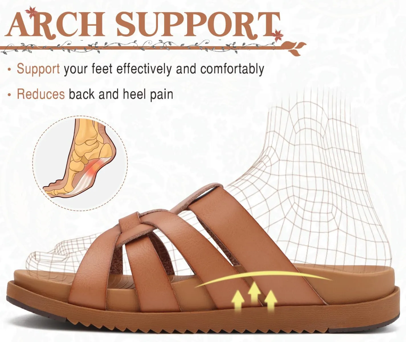 KuaiLu Gladiator Sandals for Women with Comfortable Arch Support Summer Beach Walking Fisherman Slides Boho Outfits Slip on Cushion Shoes Indoor Outdoor
