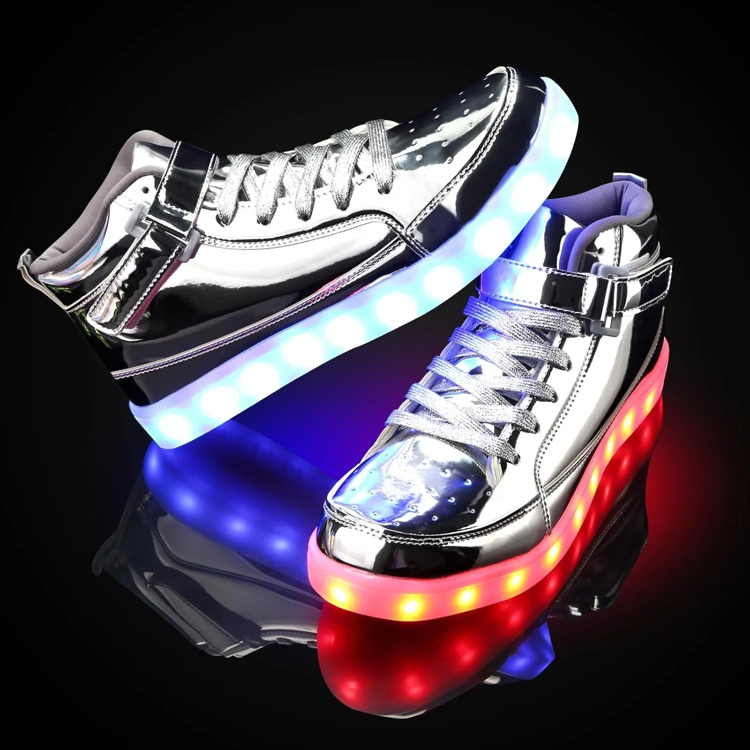 KUNWFNIX Light Up High Top Adult LED Sneakers - Multicolor, Men's & Women's - Glow in The Dark - USB Rechargeable - Dancing Parties