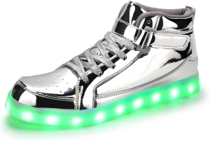 KUNWFNIX Light Up High Top Adult LED Sneakers - Multicolor, Men's & Women's - Glow in The Dark - USB Rechargeable - Dancing Parties