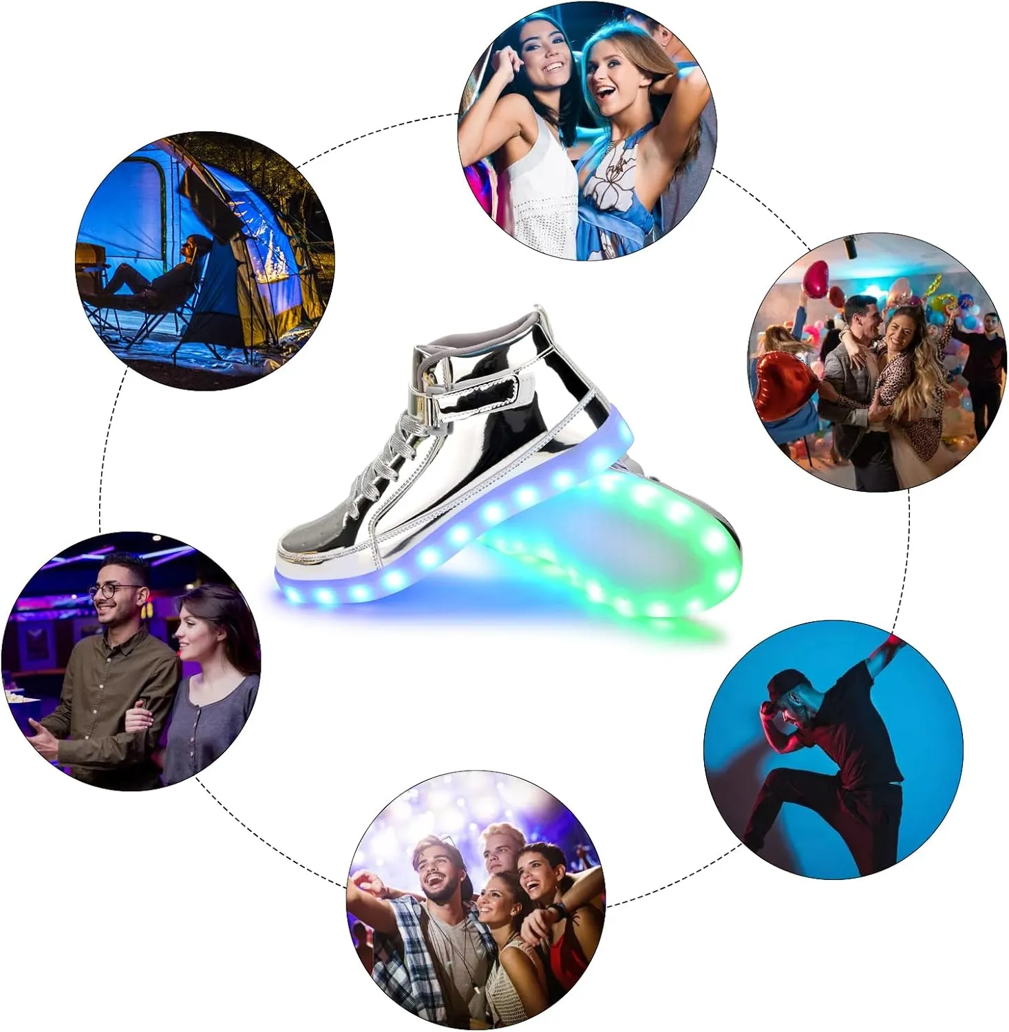KUNWFNIX Light Up High Top Adult LED Sneakers - Multicolor, Men's & Women's - Glow in The Dark - USB Rechargeable - Dancing Parties