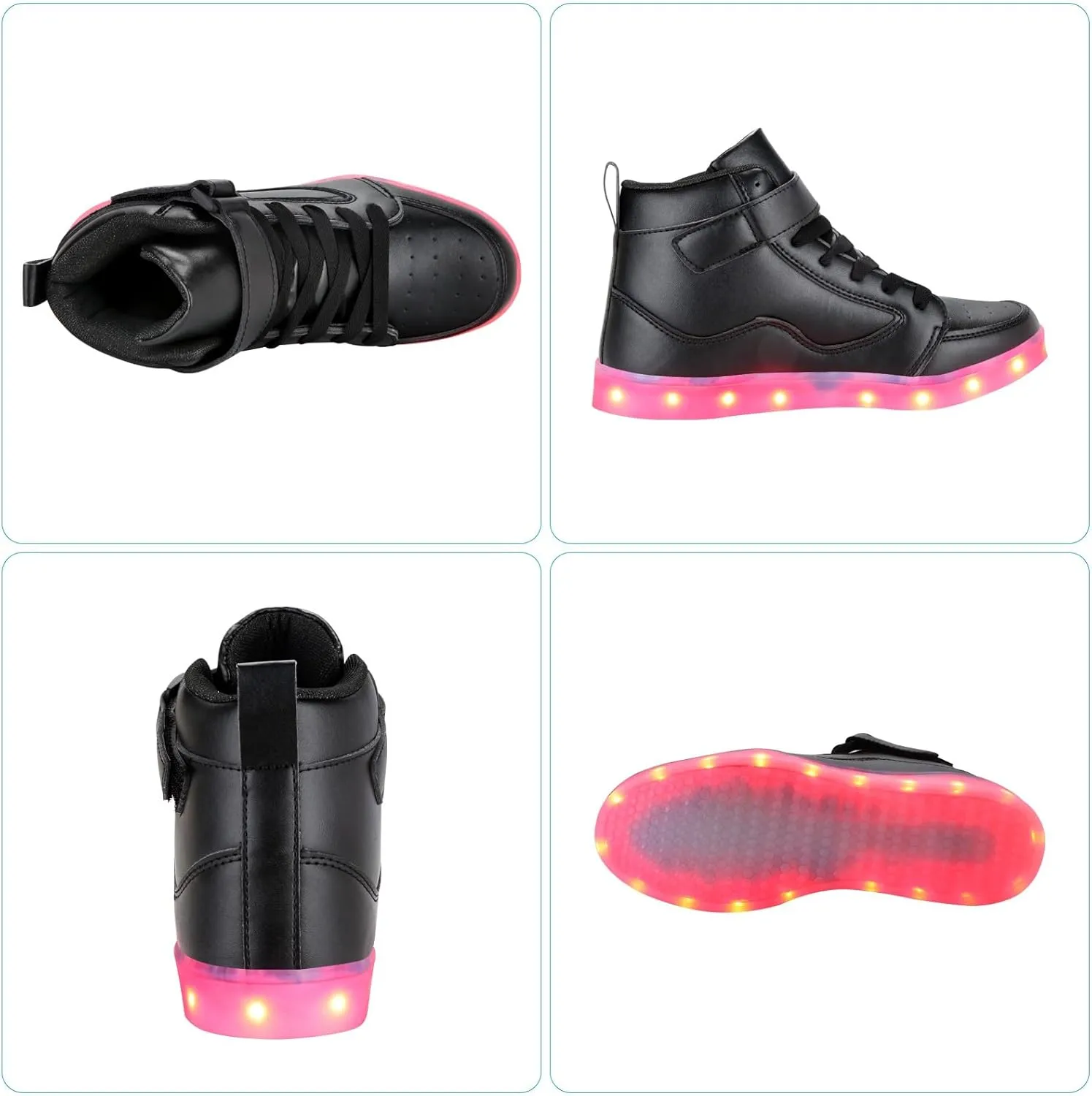 KUNWFNIX Light Up High Top Adult LED Sneakers - Multicolor, Men's & Women's - Glow in The Dark - USB Rechargeable - Dancing Parties