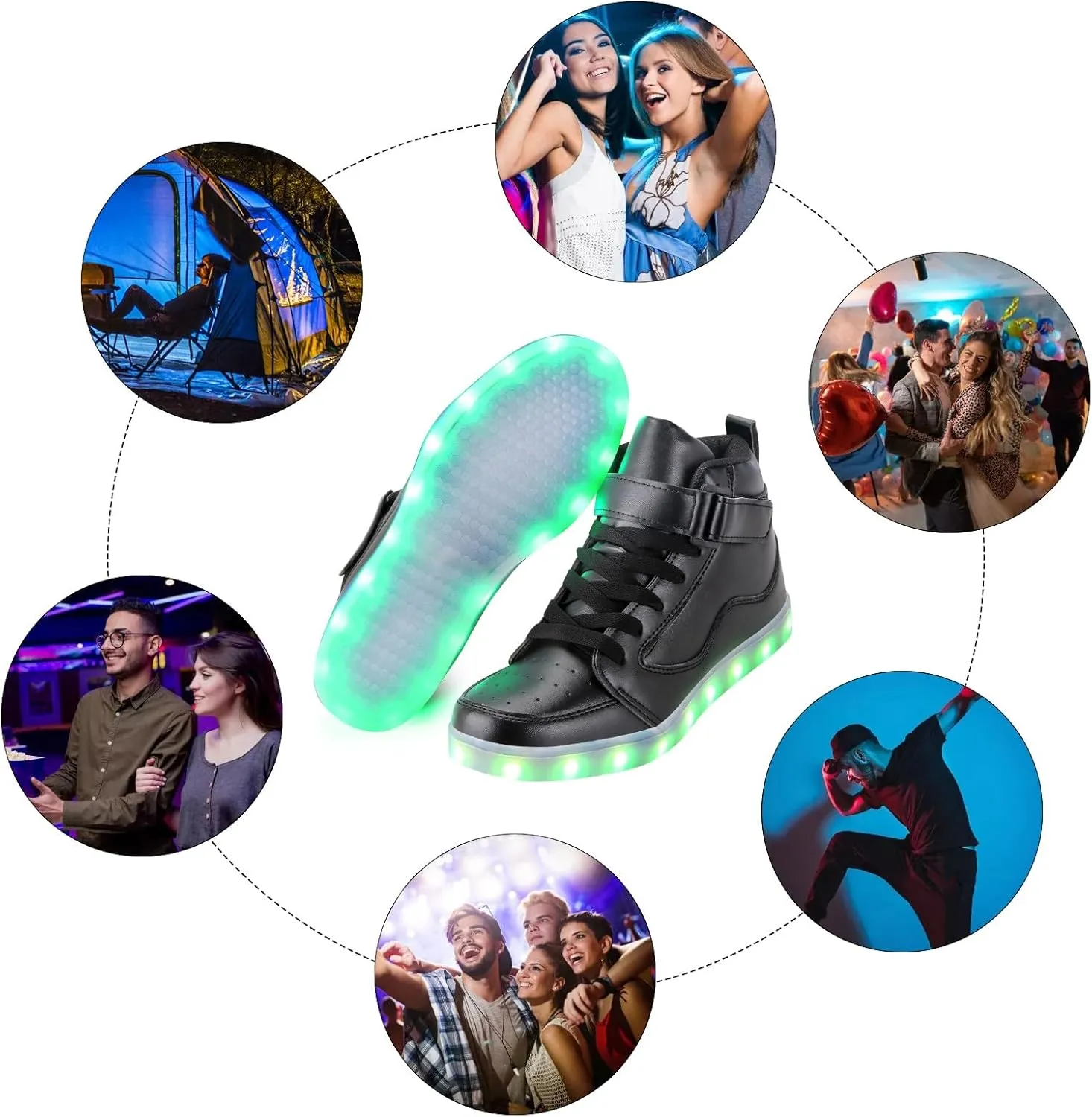 KUNWFNIX Light Up High Top Adult LED Sneakers - Multicolor, Men's & Women's - Glow in The Dark - USB Rechargeable - Dancing Parties