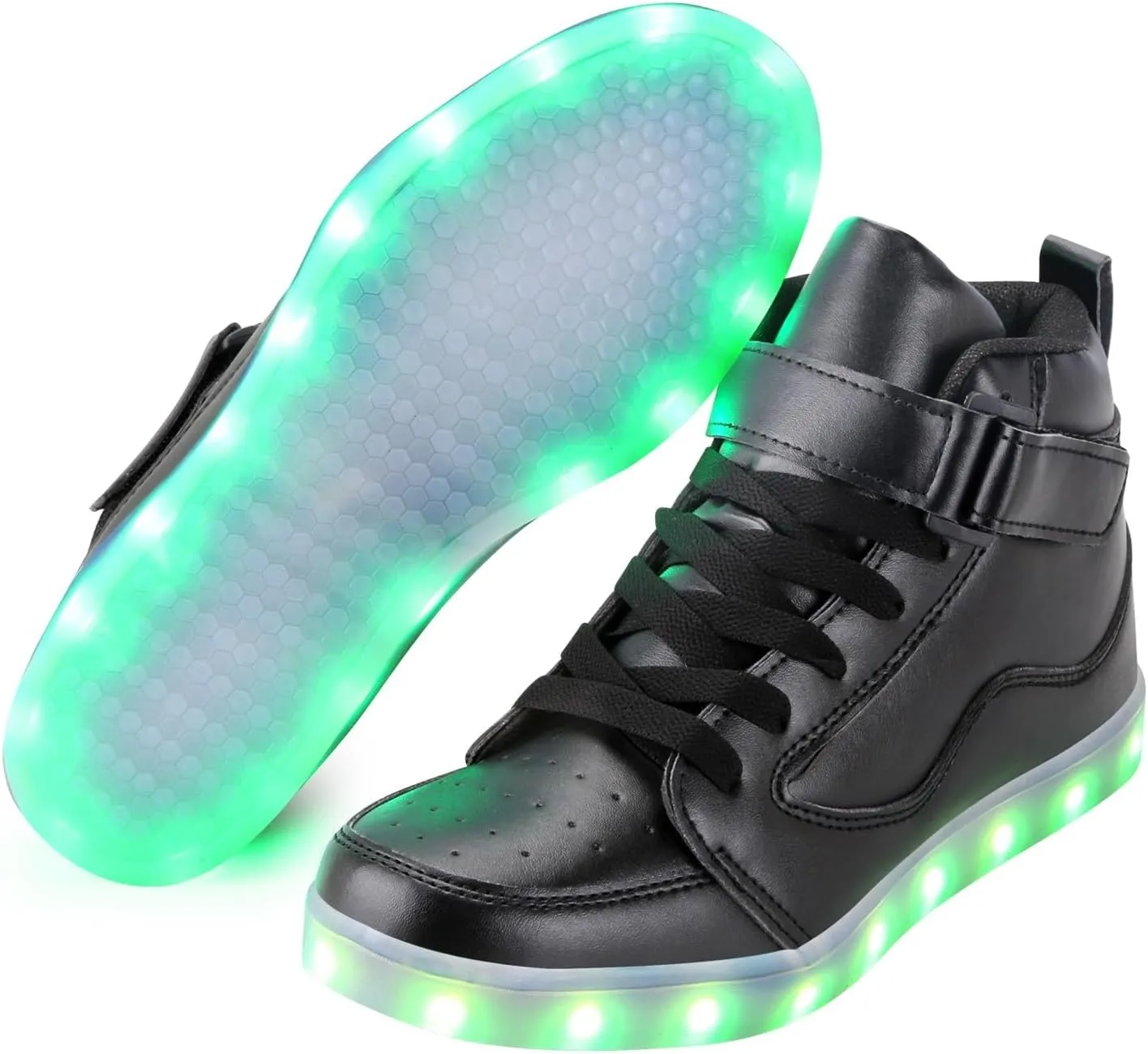 KUNWFNIX Light Up High Top Adult LED Sneakers - Multicolor, Men's & Women's - Glow in The Dark - USB Rechargeable - Dancing Parties