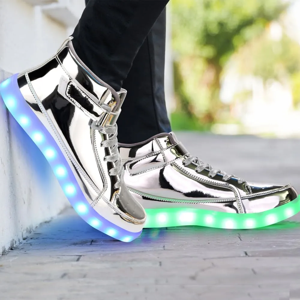 KUNWFNIX Light Up High Top Adult LED Sneakers - Multicolor, Men's & Women's - Glow in The Dark - USB Rechargeable - Dancing Parties