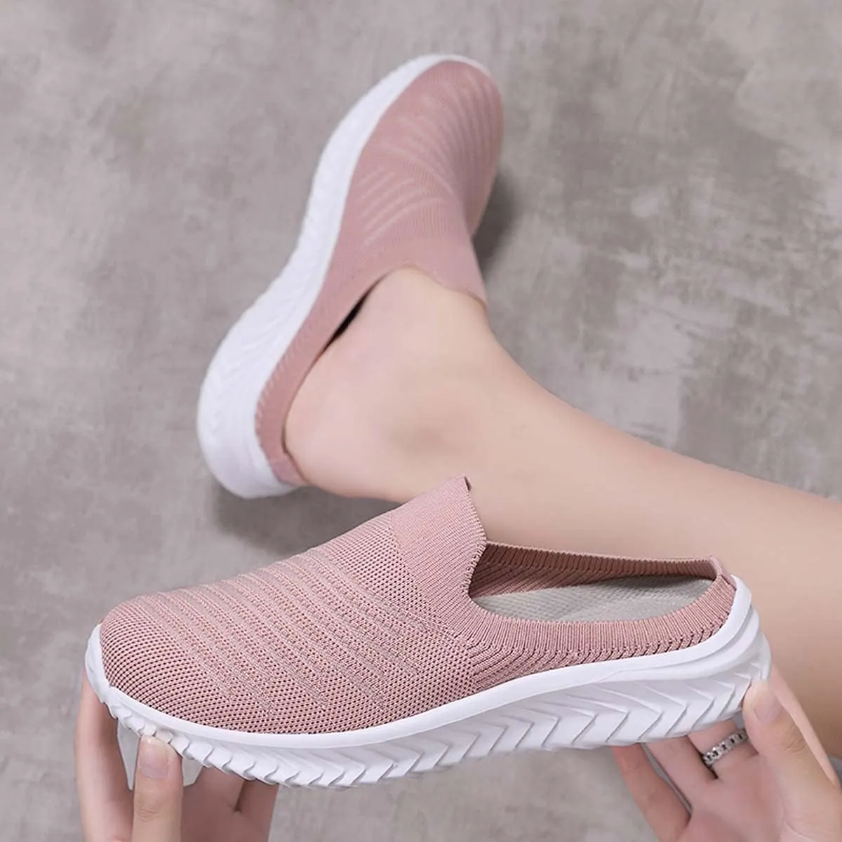 Ladies Lightweight Knitted Mesh Fabric Non-Slip Rubber Soles Garden Shoes Breathable Beach Shoes Clogs Mules Shoes