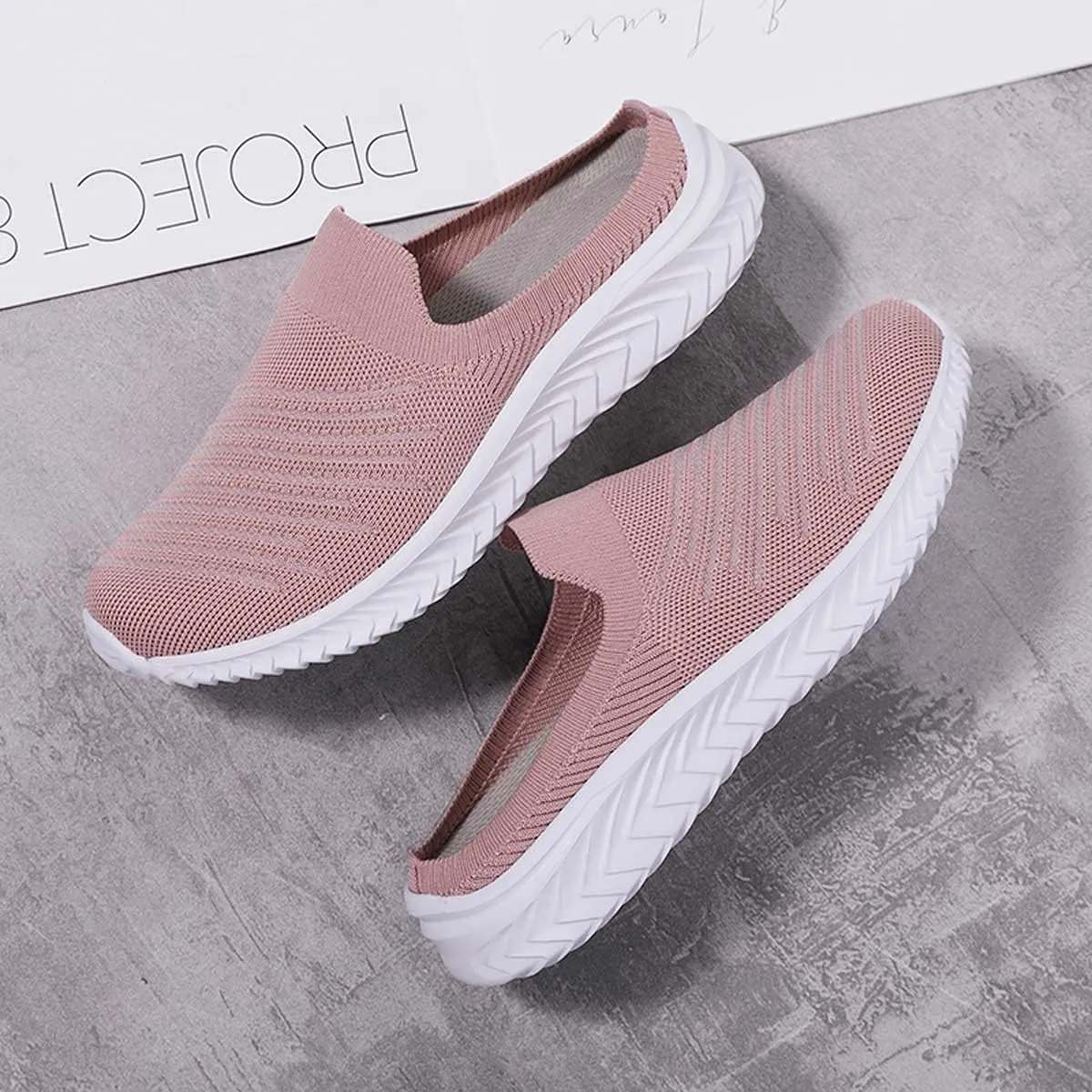 Ladies Lightweight Knitted Mesh Fabric Non-Slip Rubber Soles Garden Shoes Breathable Beach Shoes Clogs Mules Shoes