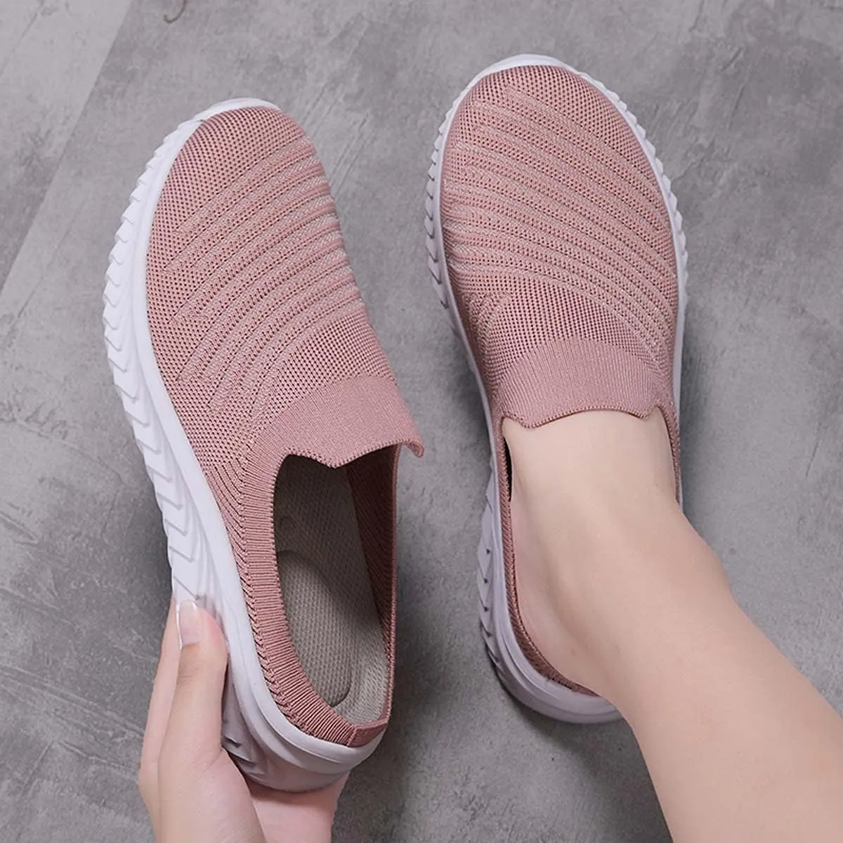 Ladies Lightweight Knitted Mesh Fabric Non-Slip Rubber Soles Garden Shoes Breathable Beach Shoes Clogs Mules Shoes